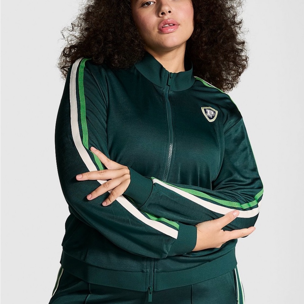 Green Track Jacket with Stripes